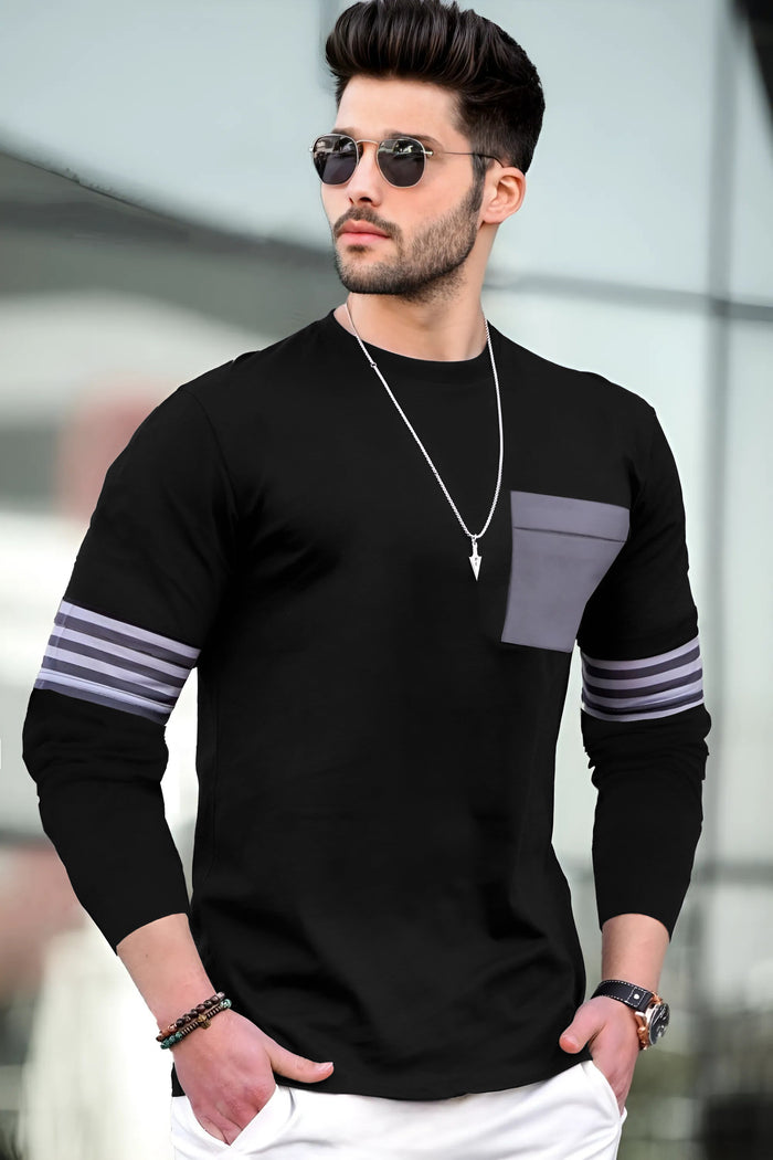 MEN FULL SLEEVE ROUND NECK BLACK T-SHIRT